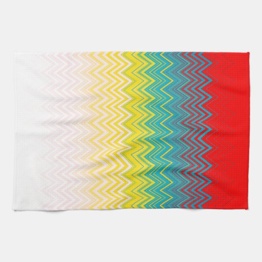 Red Blue Yellow Chic Einzigartiges Zigzag Muster Geschirrtuch (Horizontal)