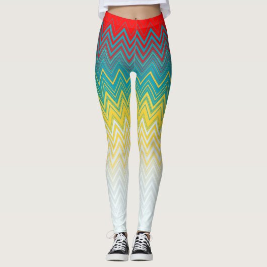 Red Blue Yellow Chic Einzigartiges Zigzag Muster Leggings (Vorderseite)