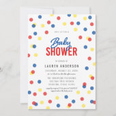 Red Blue Yellow Confetti Baby Dusche Einladung (Vorderseite)