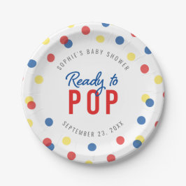 Red Blue Yellow Confetti Bereit zum Pop Babydusche Pappteller