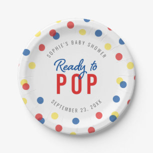 Red Blue Yellow Confetti Bereit zum Pop Babydusche Pappteller