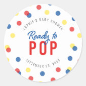 Red Blue Yellow Confetti Bereit zum Pop Babydusche Runder Aufkleber (Vorderseite)