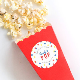 Red Blue Yellow Confetti Bereit zum Pop Babydusche Runder Aufkleber