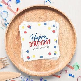 Red Blue Yellow Confetti Happy Birthday Serviette