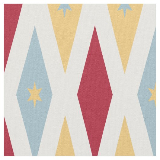 Red Blue Yellow Diamonds and Stars Mitte Jahrhunde Stoff (Nahaufnahme)