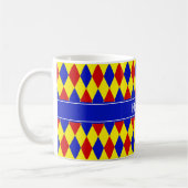 Red Blue Yellow Harlequin Royal Ribbon Monogram Kaffeetasse (Links)