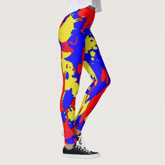 Red Blue Yellow Paint Spritzer Abstrakte Leggings (Rechts)