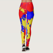 Red Blue Yellow Paint Spritzer Abstrakte Leggings (Rückseite)