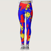 Red Blue Yellow Paint Spritzer Abstrakte Leggings (Vorderseite)