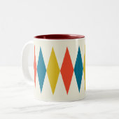 Red Blue Yellow Retro Diamond Muster Zweifarbige Tasse (Vorderseite Links)