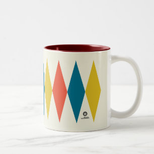 Red Blue Yellow Retro Diamond Muster Zweifarbige Tasse