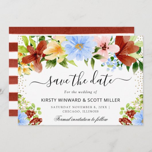Red Blue Yellow Summer Blume Hochzeit Save The Date (Vorne/Hinten)