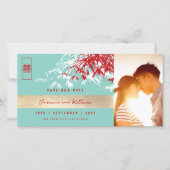 Red Blue Zen Bamboo Verlasse Foto Chinesisch Hochz Save The Date (Vorderseite)