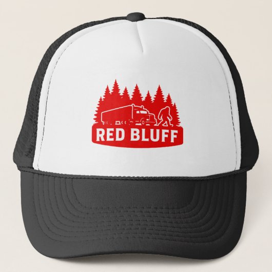 Red Bluff Bigfoot Semi-Truck & Forest Silhouette Truckerkappe (Vorderseite)