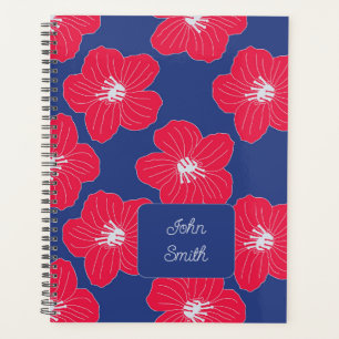 Red Blume auf Blue_ Floral Patternskript Planer