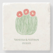 Red Blume Barrel Cactus Gastgeschenk Hochzeit Steinuntersetzer (Vorderseite)