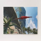 Red Blume Blue Sea Rocky Cliffs Puzzle (Horizontal)