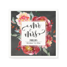 Red Blume Bouquet Chalkboard, Mr & Mrs Typografy