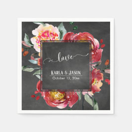 Red Blume Bouquet Liebe Typografie auf Chalkboard Serviette