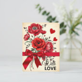 Red Blume Bouquet mit Herz und Band Postkarte (Stehend Vorderseite)