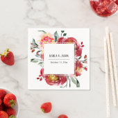 Red Blume Bouquet mit Namen und Datum Serviette (Beispiel)