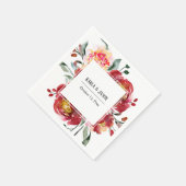 Red Blume Bouquet mit Namen und Datum Serviette (Ecke)