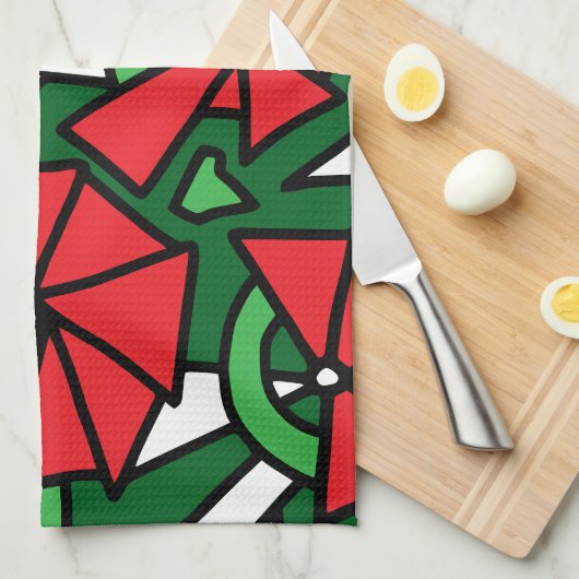 Red Blume Doodle Art Geschirrtuch (Viertel Falte)