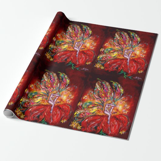 RED BLUME FAIRA Fantasy Geschenkpapier (Ungerollt)