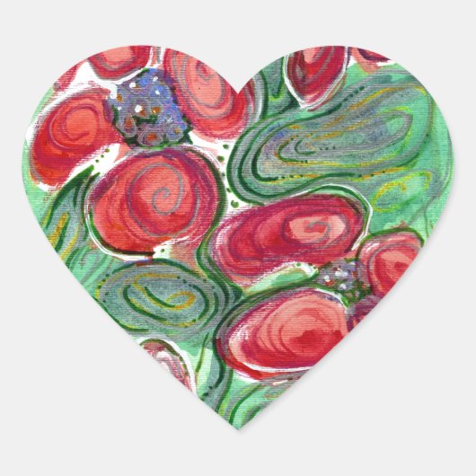 Red Blume Fantasy Herz-Aufkleber (Vorderseite)