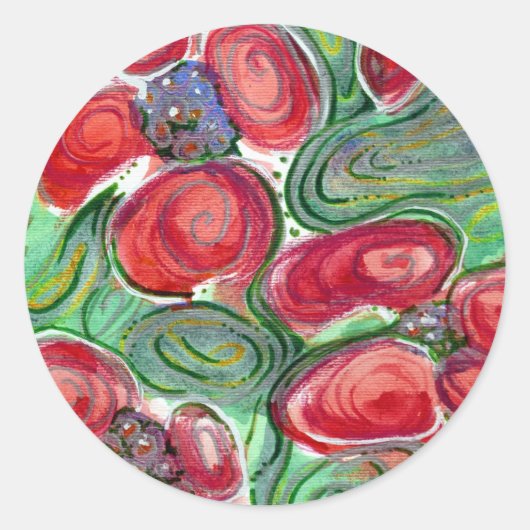 Red Blume Fantasy Runder Aufkleber (Vorderseite)