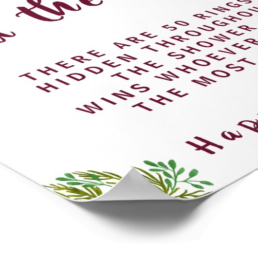 Red Blume Finden Sie das Ring Brautparty Game Sign Poster (Ecke)