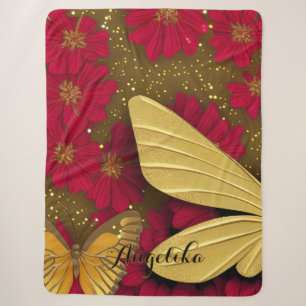 Red Blume Gold Glitzer Personalisiert Name Sherpadecke