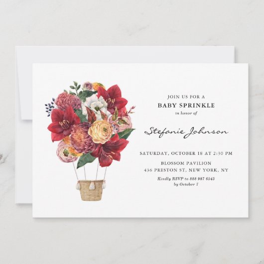 Red Blume Hot Air Ballon Baby Sprinkle Einladung (Vorderseite)