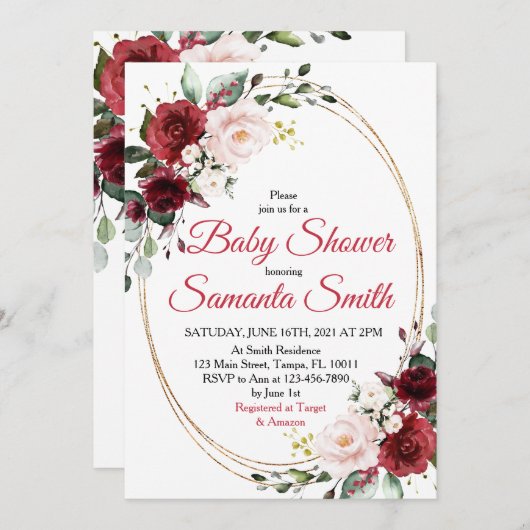 Red Blume Kinderdusche Einladung (Vorne/Hinten)