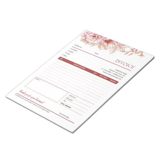 Red Blume Line Art Rechnungen für kleine Unternehm Notizblock (angewinkelt)