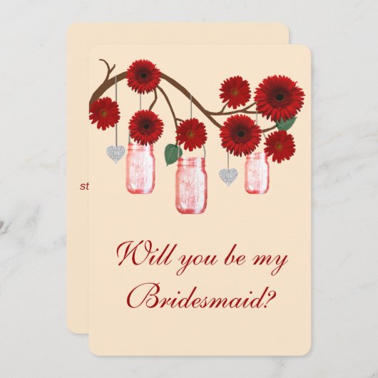 Red Blume Mason Jars Bridesmaid Card Einladung (Vorne/Hinten)
