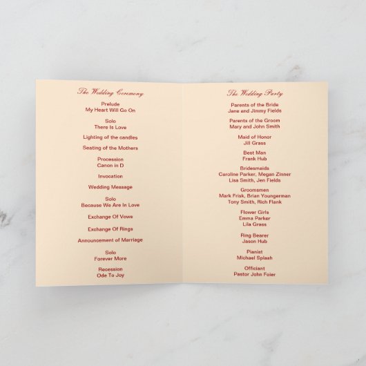 Red Blume Mason Jars Programmkarte Programm (Innenseite)