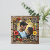 Red Blume Steampunk Personalisiert Wedding Einladung (Stehend Vorderseite)