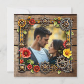 Red Blume Steampunk Personalisiert Wedding Einladung (Vorderseite)