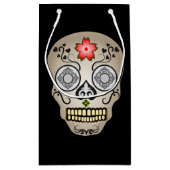 Red Blume Sugar Skull Kleine Geschenktasche Geschenktüte (Rückseite)