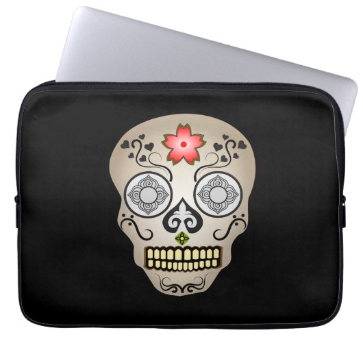 Red Blume Sugar Skull Laptopschutzhülle (Vorderseite)