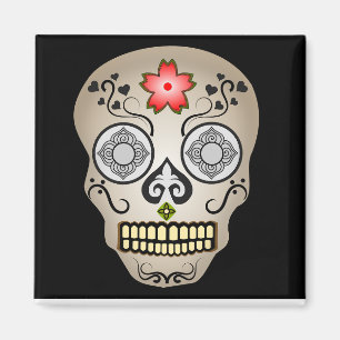 Red Blume Sugar Skull Magnet