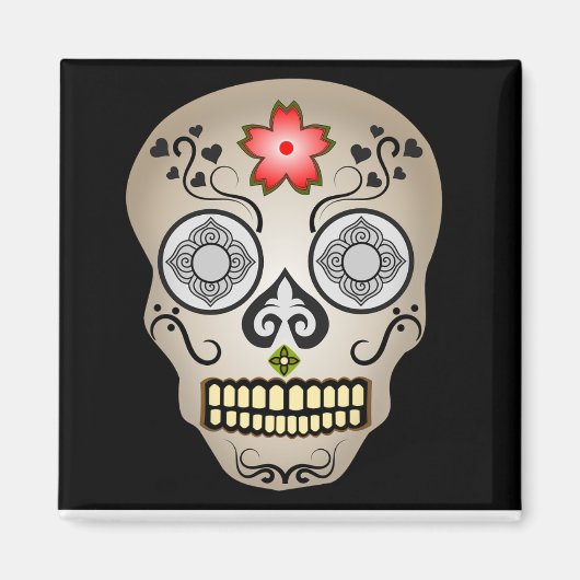 Red Blume Sugar Skull Magnet (Vorne)