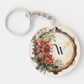 Red Blume Twig Wreath Verlasse Red Berries Schlüsselanhänger (Vorderseite)