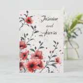 Red Blume Vintage Wedding Einladung (Stehend Vorderseite)