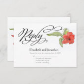 Red Blume Watercolor Script Hochzeitskarte Einladung (Vorne/Hinten)