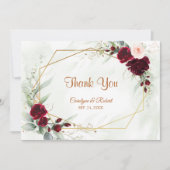 Red Blush Burgundy Goldene Grüne Hochzeit Dankeskarte (Vorderseite)
