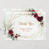 Red Blush Burgundy Goldene Grüne Hochzeit Dankeskarte (Vorne/Hinten)