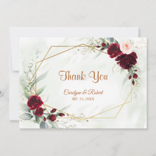Red Blush Burgundy Goldene Grüne Hochzeit Dankeskarte