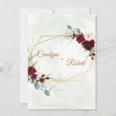 Red Blush Burgundy Goldene Grüne Hochzeit Einladung (Rückseite)